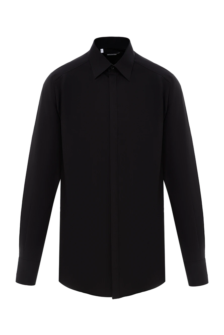 Dolce & Gabbana Рубашка с классическим воротом из гладкого чёрного хлопка - 97% хлопок, 3% эластан. Цвет: черный. пуговицы. Страна производитель: Италия. Уход: специализированная чистка - фото 1