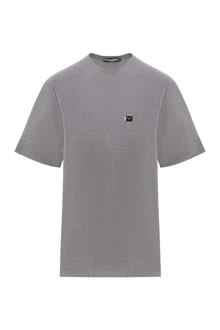 Dolce & Gabbana Grey oversized cotton pique t-shirt with logo - metal plate with logo. 100% cotton. Country of manufacture: Italy. Care: specialized cleaning - photo 1