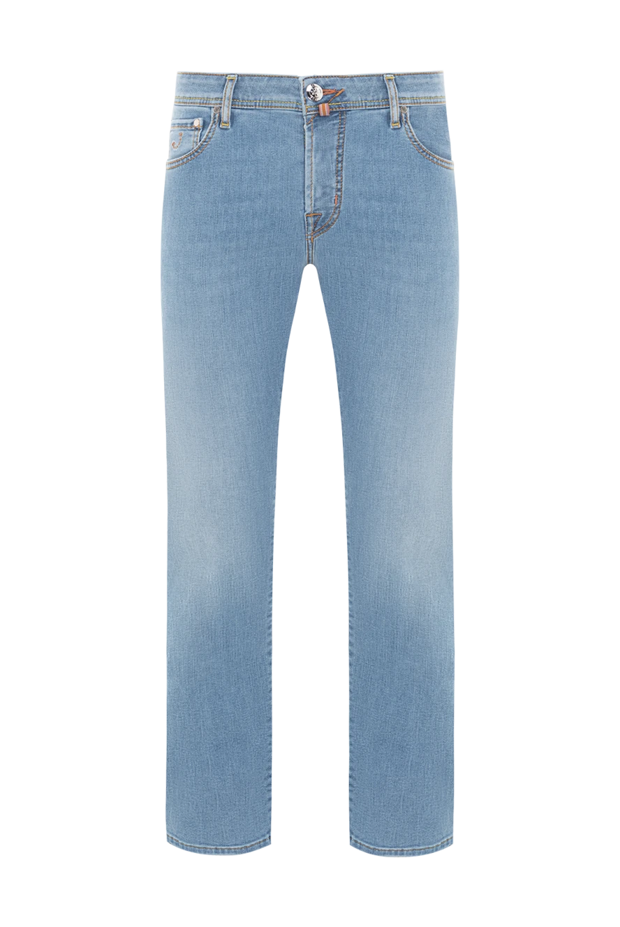 Jacob Cohen Men's Blue Cotton Blend Distressed Jeans - brand logo. . 73% cotton, 20% polyester, 7% elastane. button, zipper. five pockets. Country of manufacture: Italy. Care: specialized cleaning - photo 1