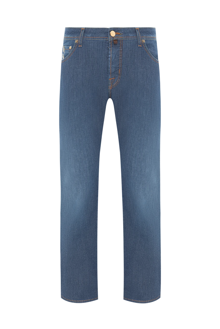 Jacob Cohen Light Blue Straight Leg Distressed Jeans For Men - brand logo. . 90% cotton, 8% polyester, 2% elastane. button, zipper. five pockets. Country of manufacture: Italy. Care: specialized cleaning - photo 1