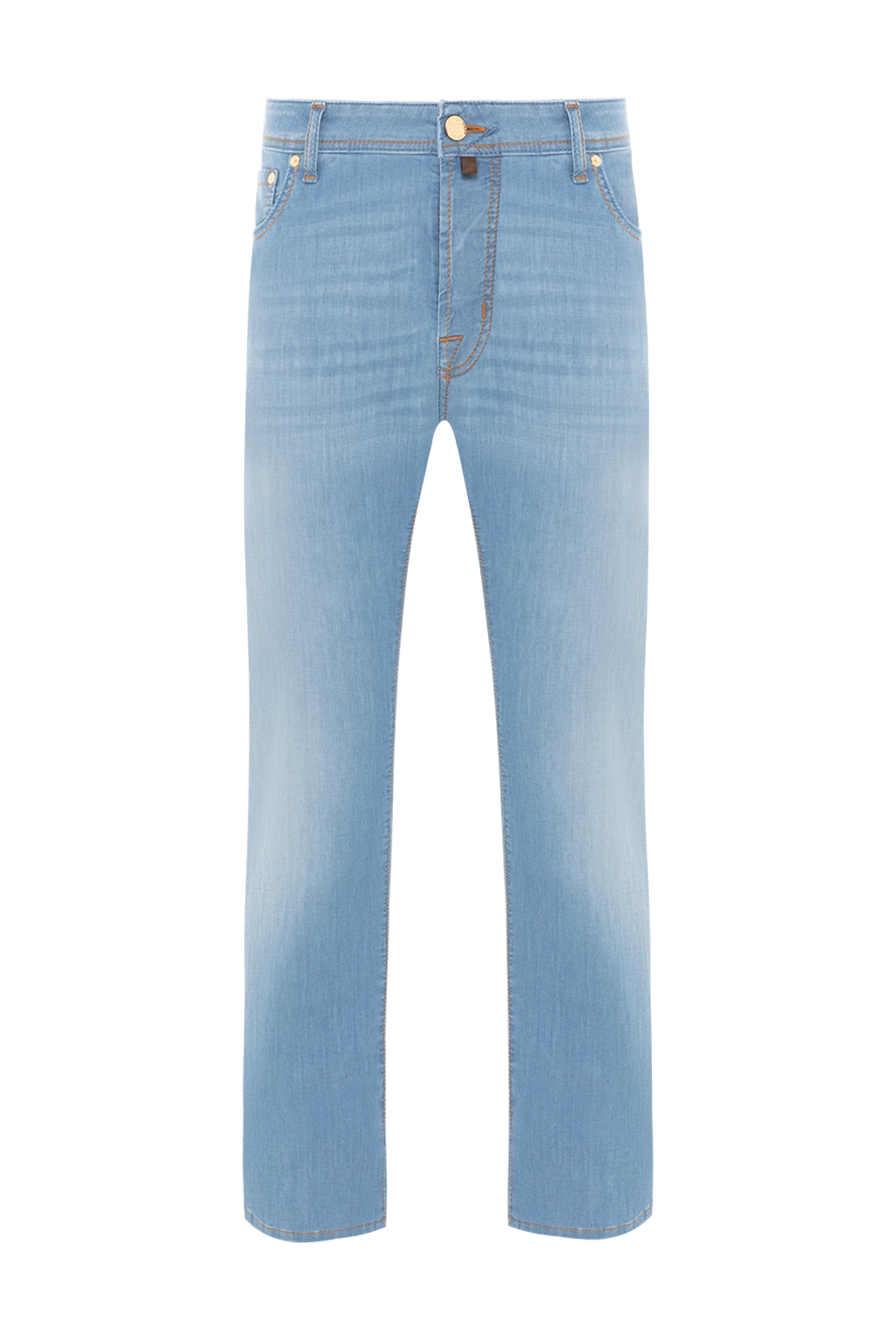 Jacob Cohen Blue distressed cotton blend five pocket jeans - brand logo. . 90% cotton, 8% polyester, 2% elastane. button, zipper. five pockets. Country of manufacture: Italy. Care: specialized cleaning - photo 1