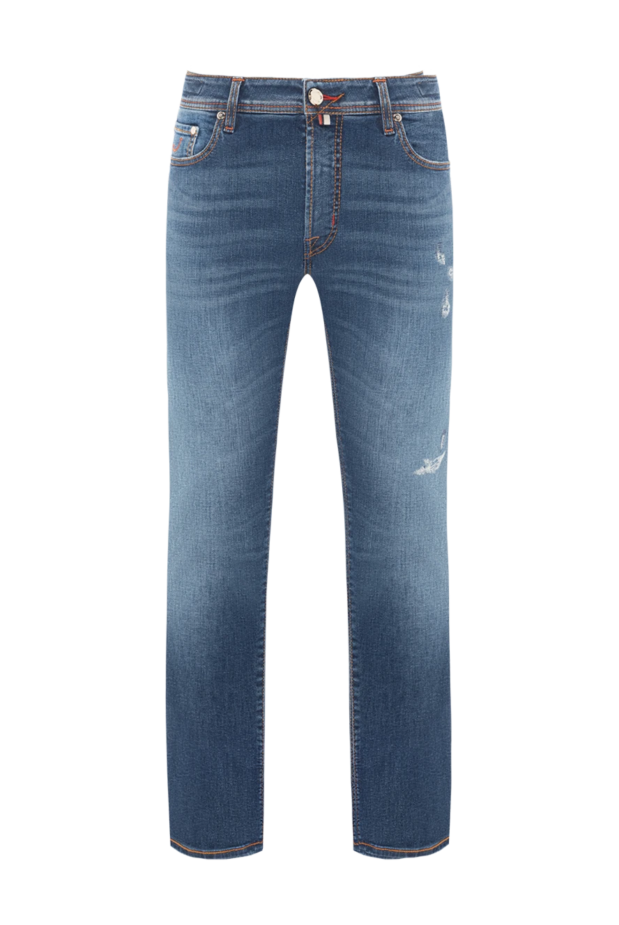 Jacob Cohen Men's distressed blue tapered jeans made of elastic cotton - brand logo. . 92% cotton, 8% elastane. button, zipper. five pockets. Country of manufacture: Italy. Care: specialized cleaning - photo 1