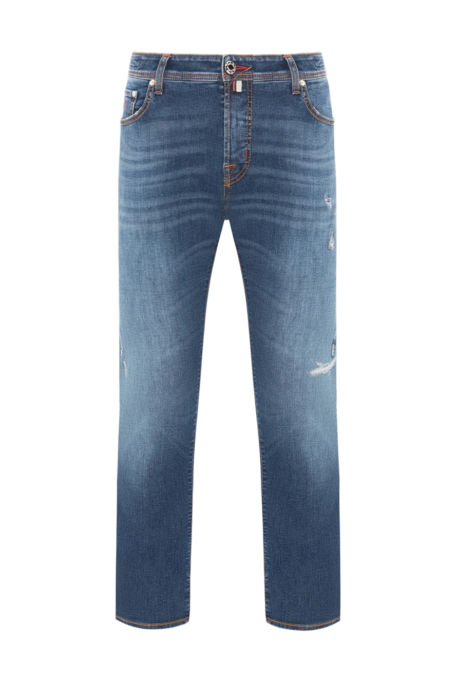 Jacob Cohen Men's jeans with scuffs and holes, blue, tapered - brand logo. . 95% cotton, 5% polyester. Fastener: button, zipper. five pockets. Country of manufacture: Italy. Care: specialized cleaning - photo 1