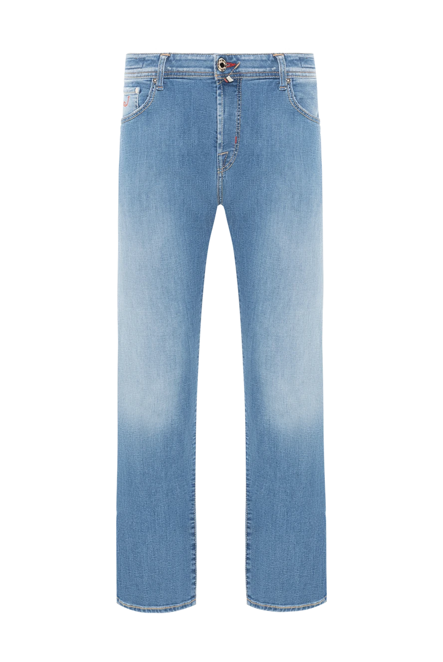 Jacob Cohen Men's blue straight cotton jeans - brand logo. . 92% cotton, 8% elastane. button, zipper. five pockets. Country of manufacture: Italy. Care: specialized cleaning - photo 1