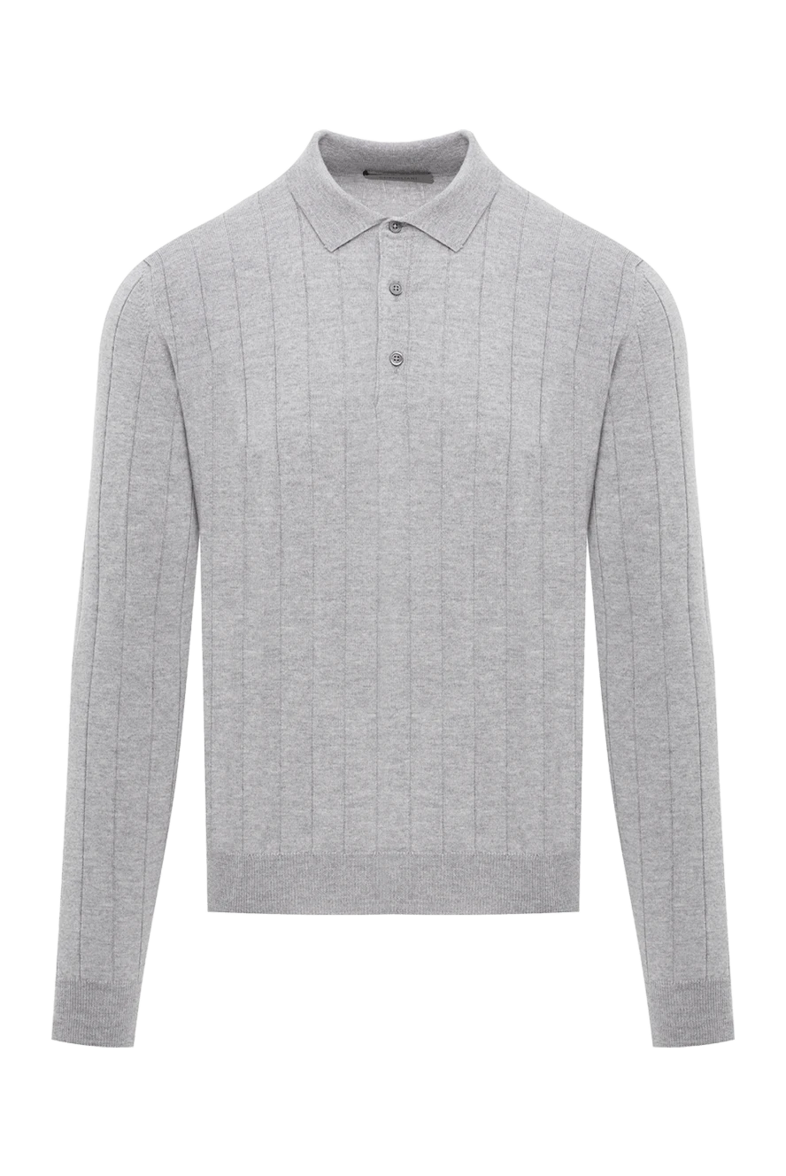 Corneliani Серое трикотажное поло с длинным рукавом и вертикальной вязкой - узор полоска. 100% шерсть. пуговицы. Страна производитель: Италия. Уход: специализированная чистка - фото 1