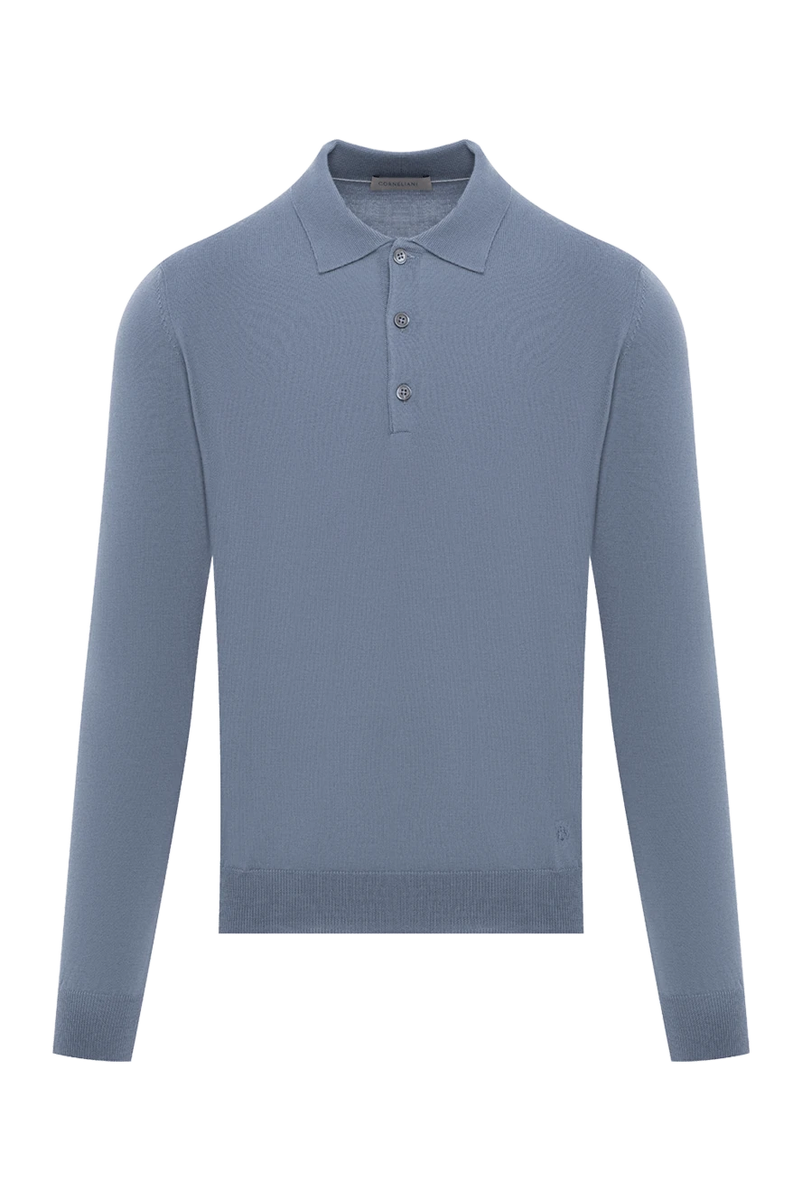 Corneliani Long sleeve polo shirt in silky jersey in blue - 100% wool. buttons. Country of manufacture: Italy. Care: specialized cleaning - photo 1