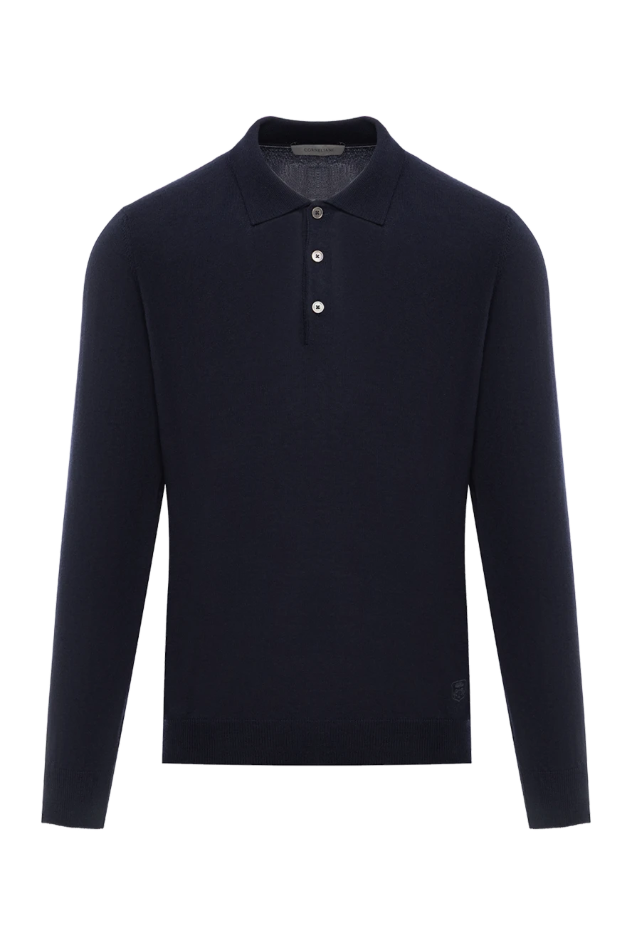 Corneliani Navy blue wool polo with long sleeves and classic collar - 100% wool. buttons. Country of manufacture: Italy. Care: specialized cleaning - photo 1