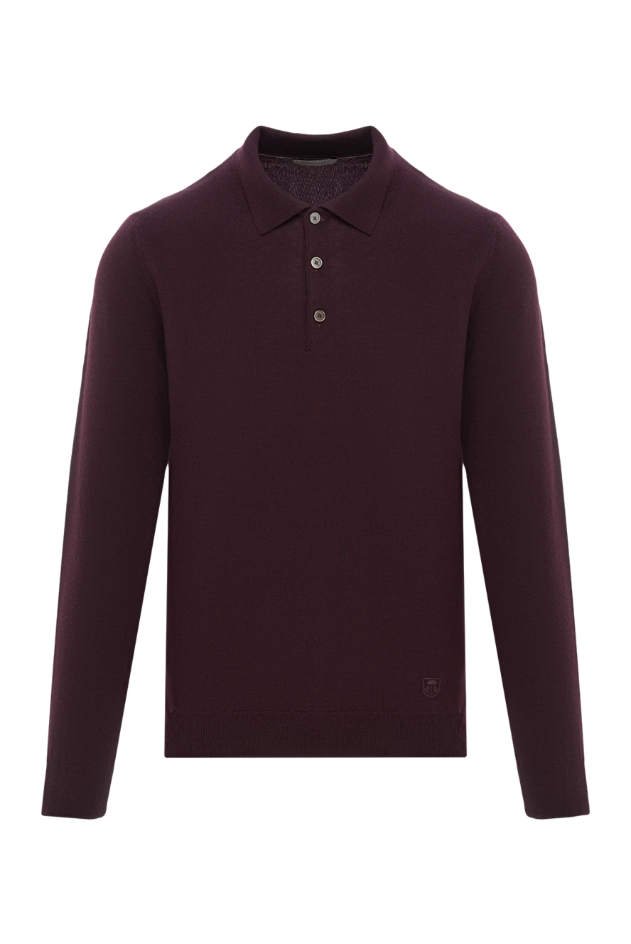 Corneliani Трикотажное поло в винном оттенке с пуговицами - 100% шерсть. Цвет: бордовый. пуговицы. Страна производитель: Италия. Уход: специализированная чистка - фото 1