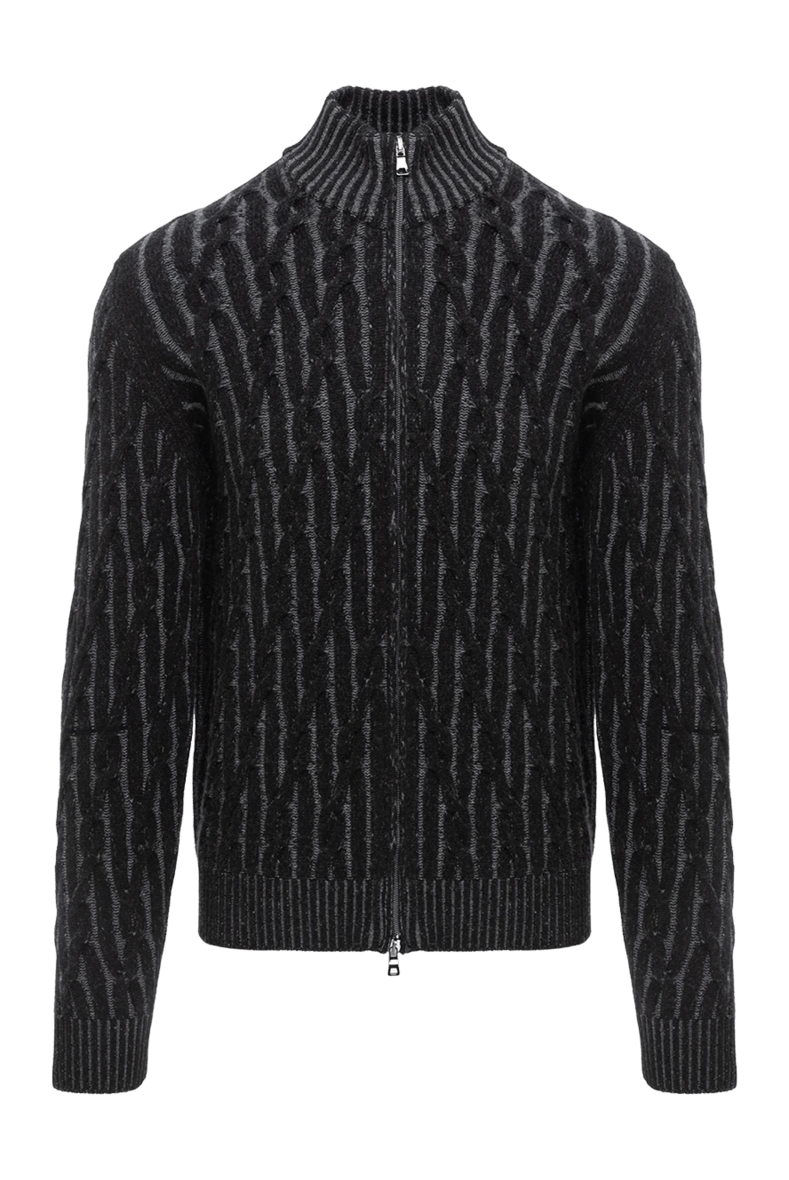 Ferrante Knitted cardigan made of wool, black, with vertical woven texture - 100% wool. Color: black. Fastener: zipper. Country of manufacture: Italy. Care: specialized cleaning - photo 1