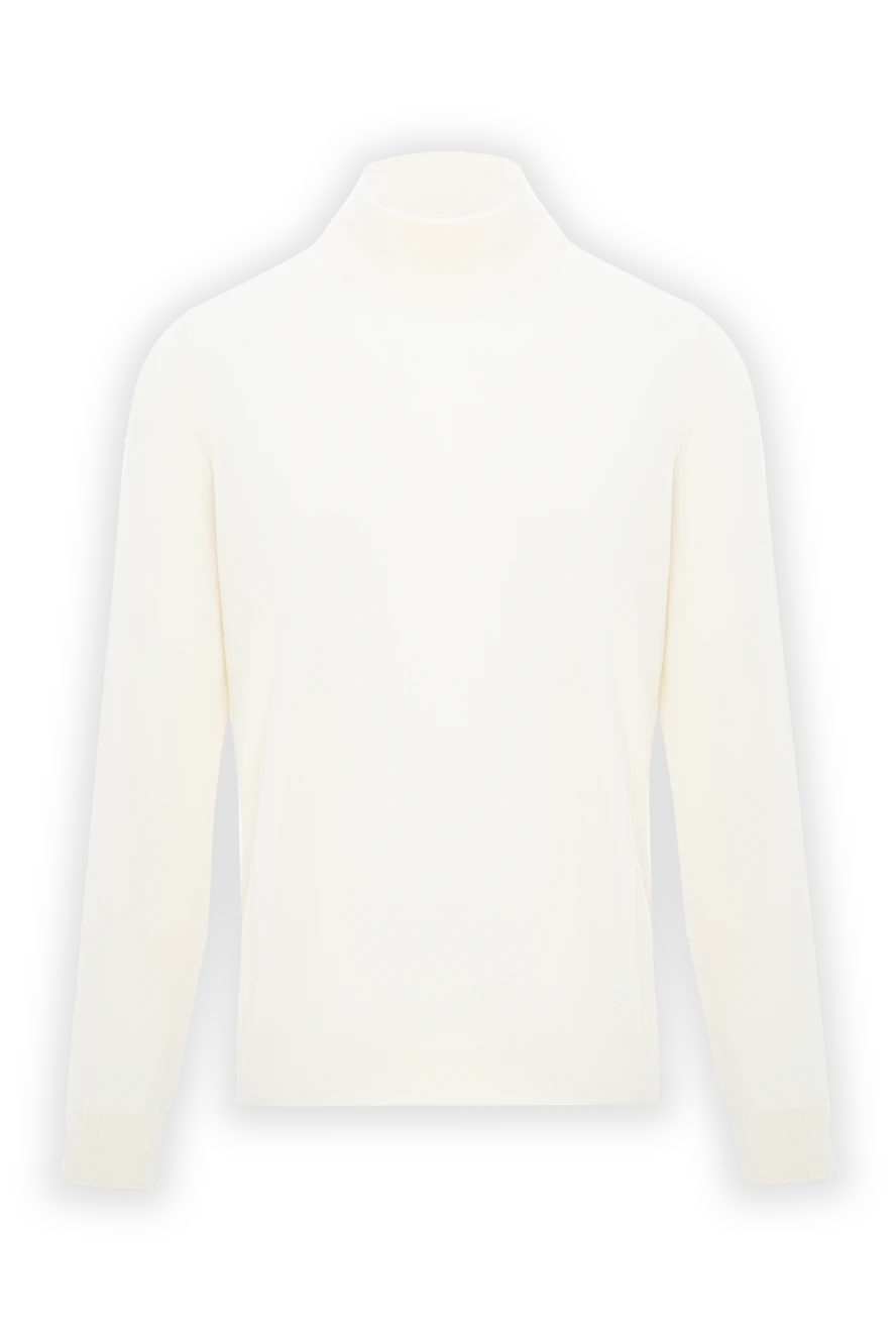 Corneliani Трикотажный джемпер белый с воротником-стойкой из тонкой шерсти - логотип бренда. 100% шерсть. Цвет: белый. Страна производитель: Италия. Уход: специализированная чистка - фото 1