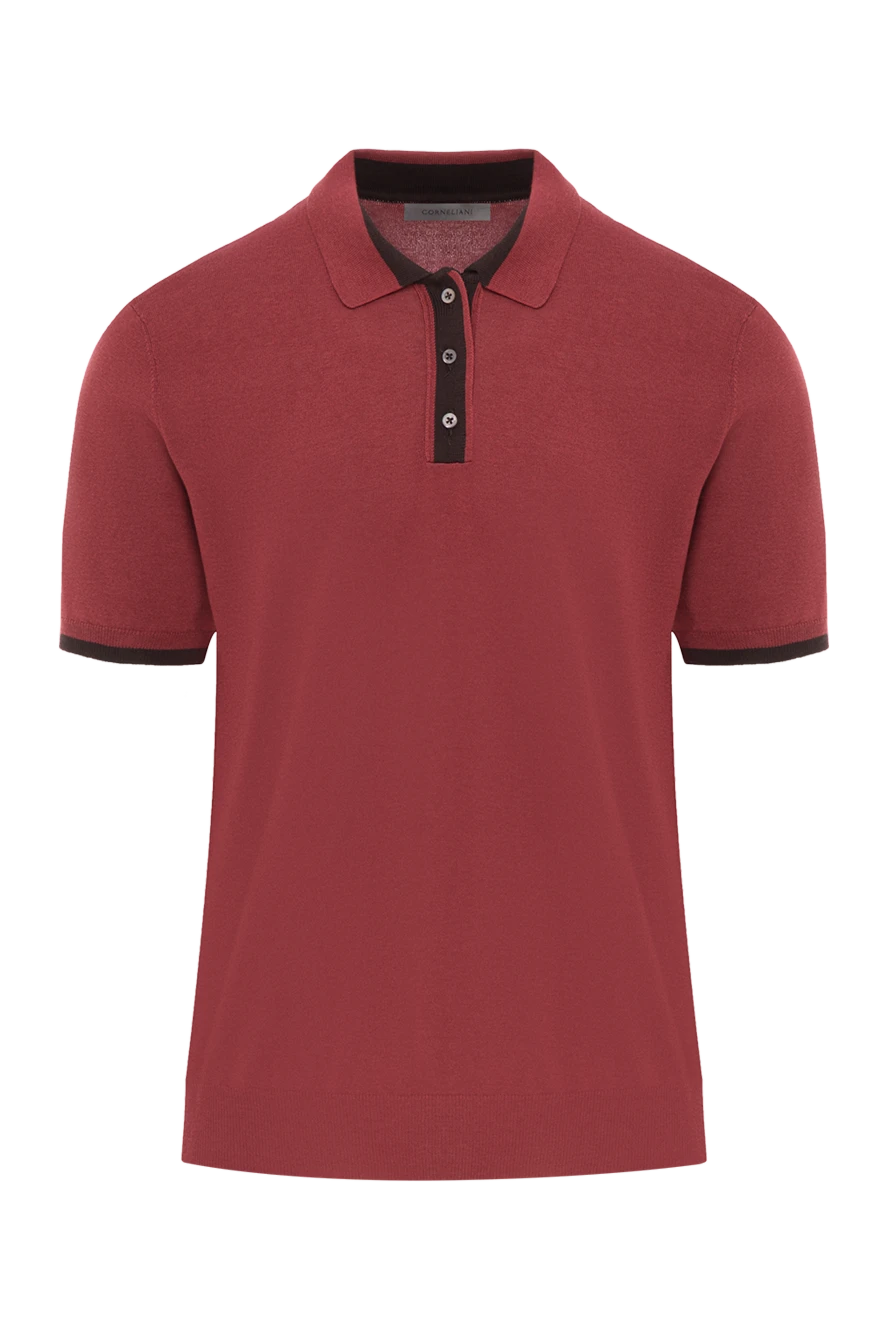 Corneliani Men's Polo Shirt Burgundy with Contrast Placket - 55% silk, 45% cotton. buttons. Country of manufacture: Italy. Care: specialized cleaning - photo 1