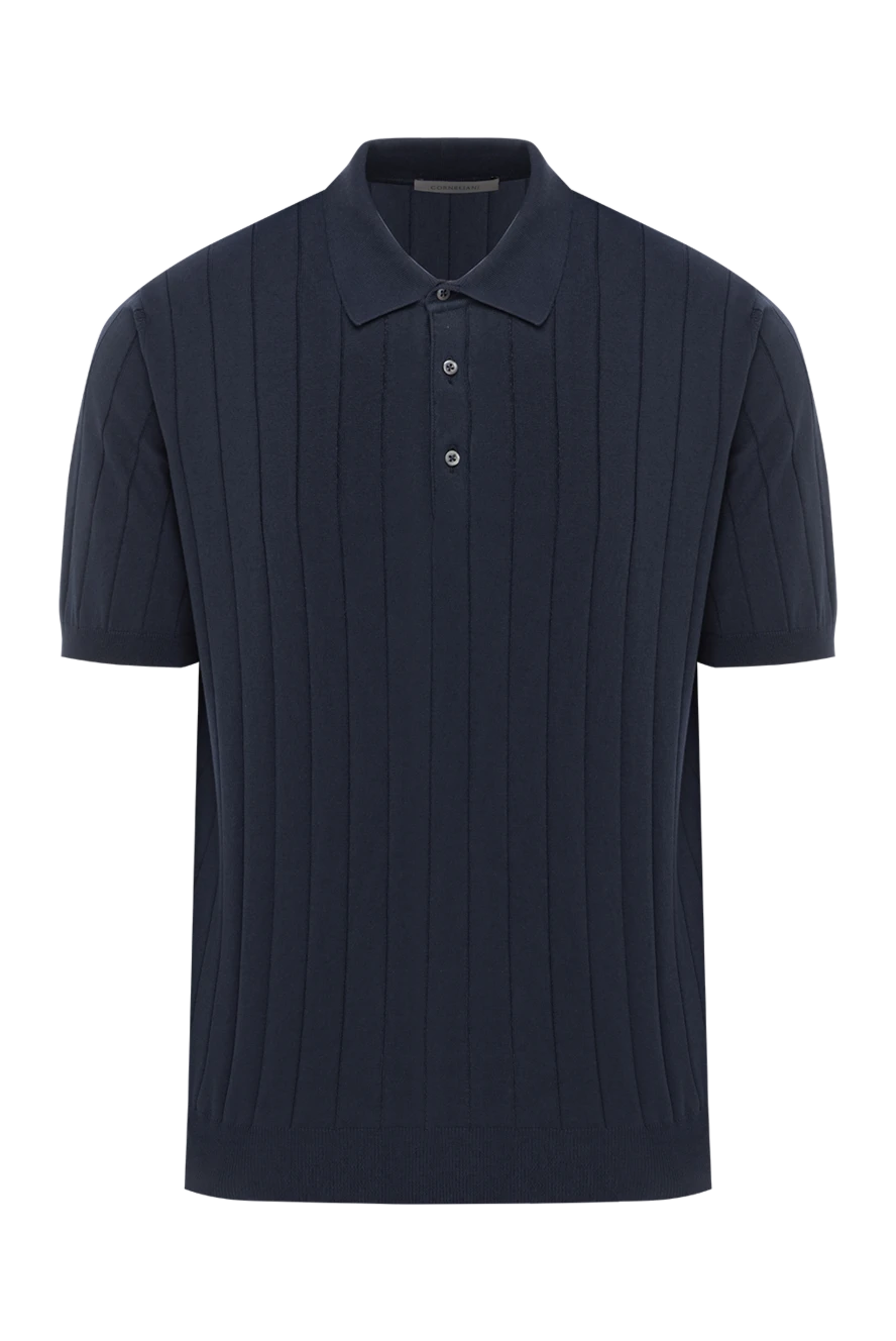 Corneliani Polo shirt in textured stripes made of soft cotton in dark blue - textured strip. 100% cotton. Color: blue. Fastener: buttons. Country of manufacture: Italy. Care: specialized cleaning - photo 1