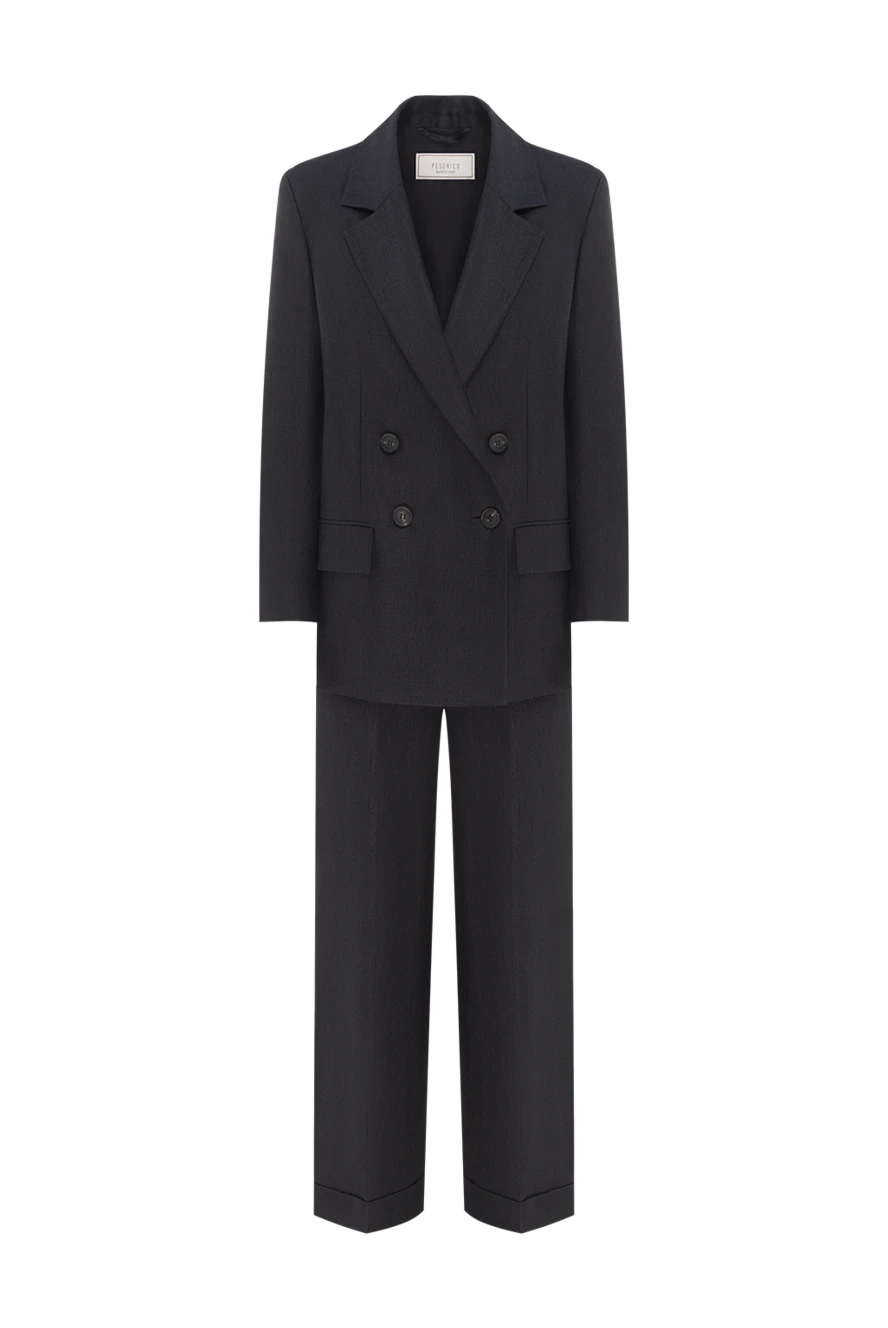 Peserico Women's dark blue double-breasted suit with wide trousers - 100% linen. buttons. two side pockets. Country of manufacture: Italy. Care: specialized cleaning - photo 1