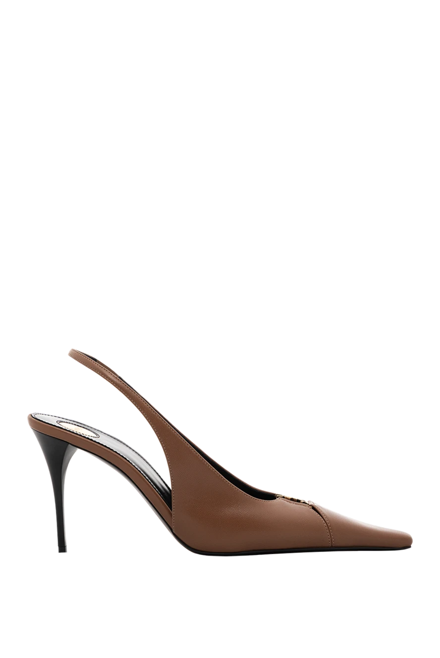 Saint Laurent Туфли-лодочки Babylone Breteuil из гладкой кожи коричневые - круглая металлическая пластина с гравировкой Сен-Лоран на стельке. 100% натуральная кожа. кожаная подошва. шнуровка. Высота каблука: 9 СМ. Страна производитель: Франция. Уход: специализированная чистка - фото 1