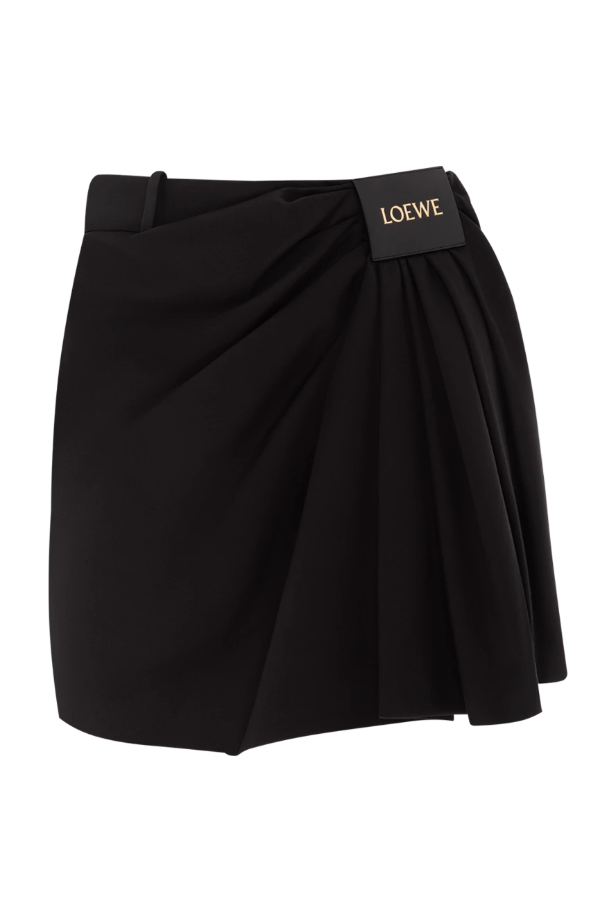 Loewe Юбка из хлопка и шелкового твила с асимметричной драпировкой черная - драпировка, нашивка из тисненой кожи LOEWE спереди. 90% хлопок, 10% шелк. крючок и молния сбоку. Страна производитель: Испания. Уход: специализированная чистка - фото 1