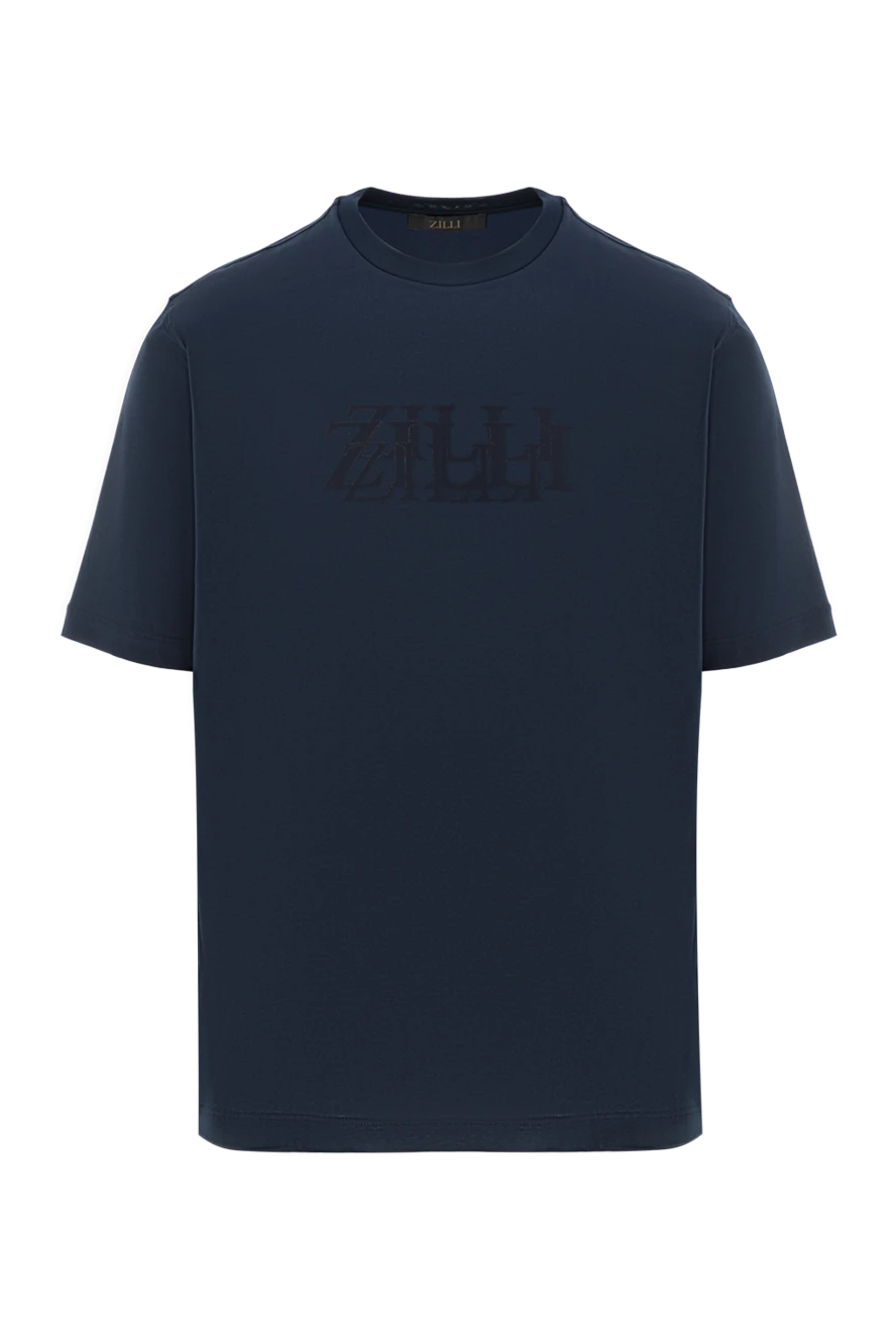 Zilli Футболка однотонна з рельєфним ефектом логотипу - логотип. 100% бавовна. Колір: синій. Країна виробник: Італія. Догляд: спеціалізоване чищення - фото 1