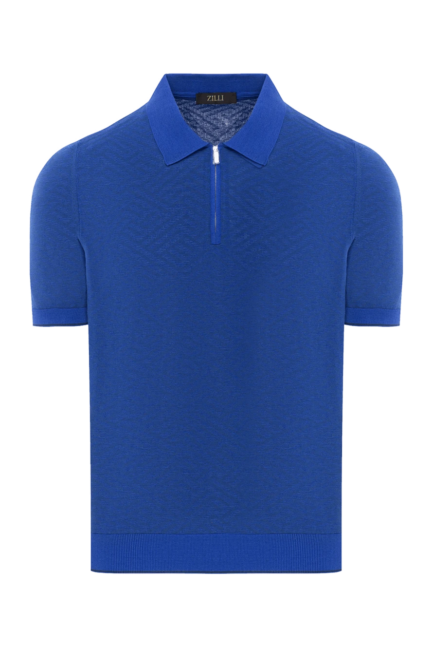 Zilli Поло с фактурным узором и застёжкой на молнию синее - фактурный узор. 75% шелк, 15% хлопок, 10% лен. Цвет: синий. молния. Страна производитель: Франция. Уход: специализированная чистка - фото 1