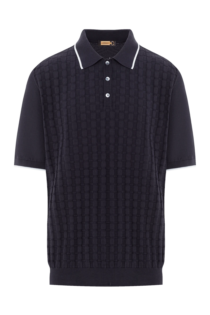Zilli Трикотажне поло з фактурною кліткою та контрастним оздобленням на комірі - об'ємний візерунок. 30% шовк, 70% бавовна. Колір: синій. гудзики. Країна виробник: Італія. Догляд: спеціалізоване чищення - фото 1