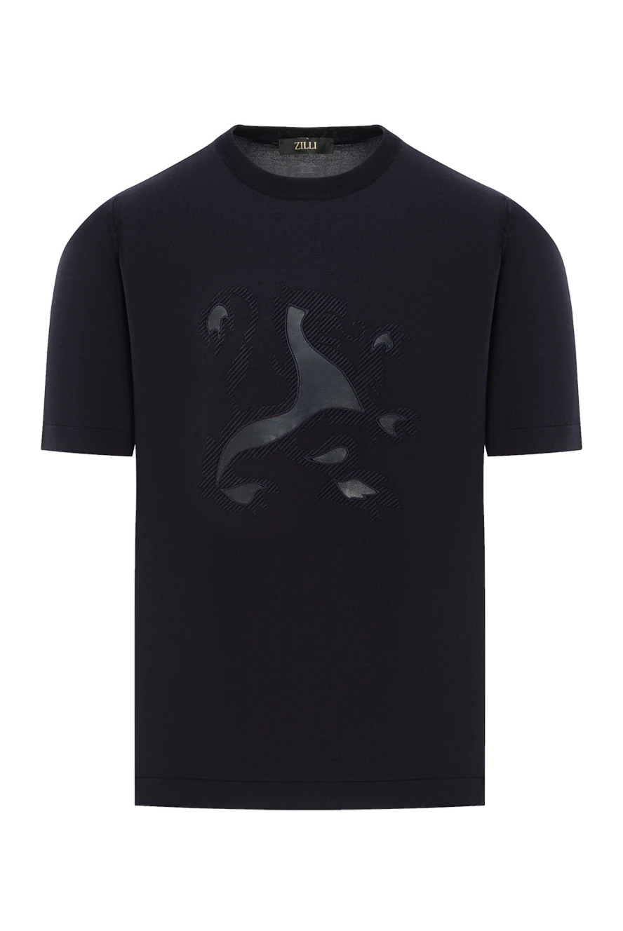 Zilli Джемпер з коротким рукавом та рельєфною аплікацією зі шкіри на грудях - аплікація . 100% бавовна та натуральна шкіра. Колір: синій. Країна виробник: Італія. Догляд: спеціалізоване чищення - фото 1