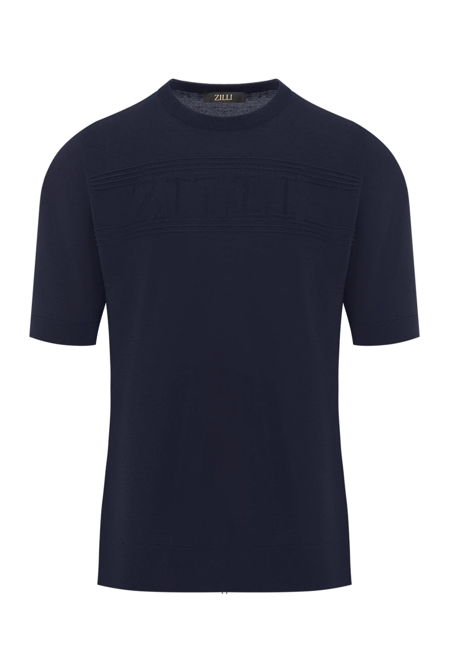 Zilli Джемпер темно-синього кольору з вишитим логотипом на грудях - логотип бренду. 50% шовк, 50% бавовна. Колір: синій. Країна виробник: Італія. Догляд: спеціалізоване чищення - фото 1