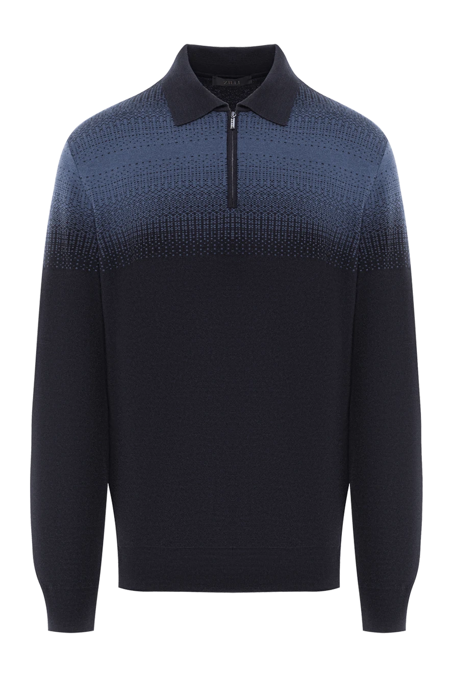 Zilli Вовняне поло з кашеміром та шовком у синьому градієнті - градієнт. 55% вовна, 35% шовк, 10% кашемір. Колір: синій. гудзики. Країна виробник: Італія. Догляд: спеціалізоване чищення - фото 1