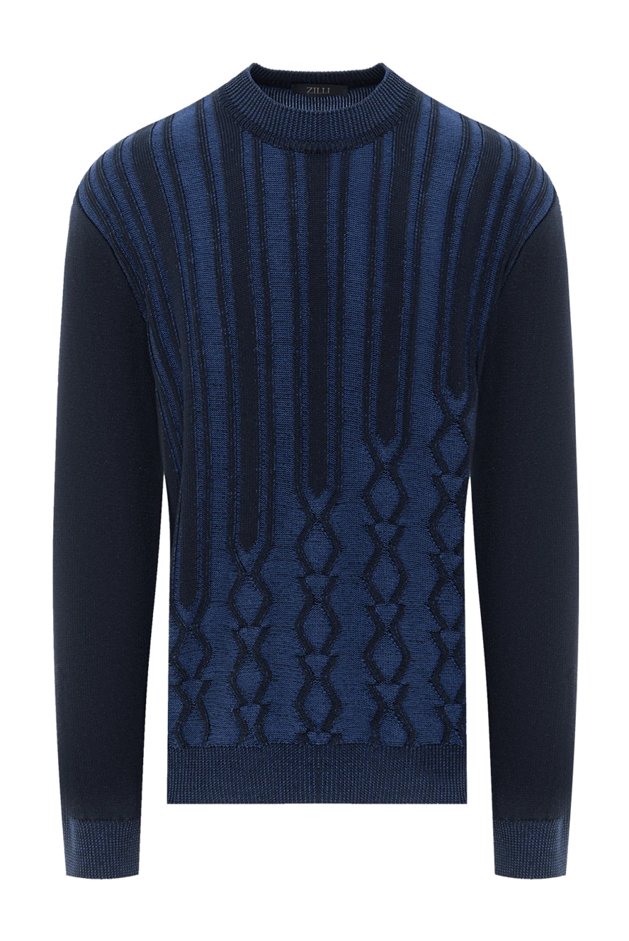 Zilli Джемпер з об'ємною в'язкою та графічним візерунком у глибокому синьому відтінку - смужка візерунок. 55% шовк, 35% бавовна. Колір: синій. Країна виробник: Італія. Догляд: спеціалізоване чищення - фото 1