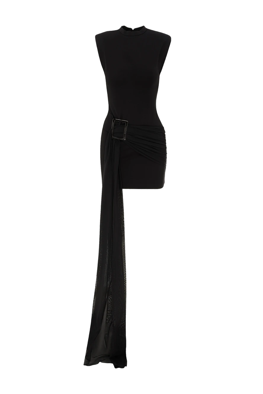 Khela Чорна сукня міні з еластичної тканини з драпіруванням та акцентною пряжкою - драпірування. 90% поліестер, 10% еластан. бліскавка. Країна виробник: Італія. Догляд: спеціалізоване чищення - фото 1