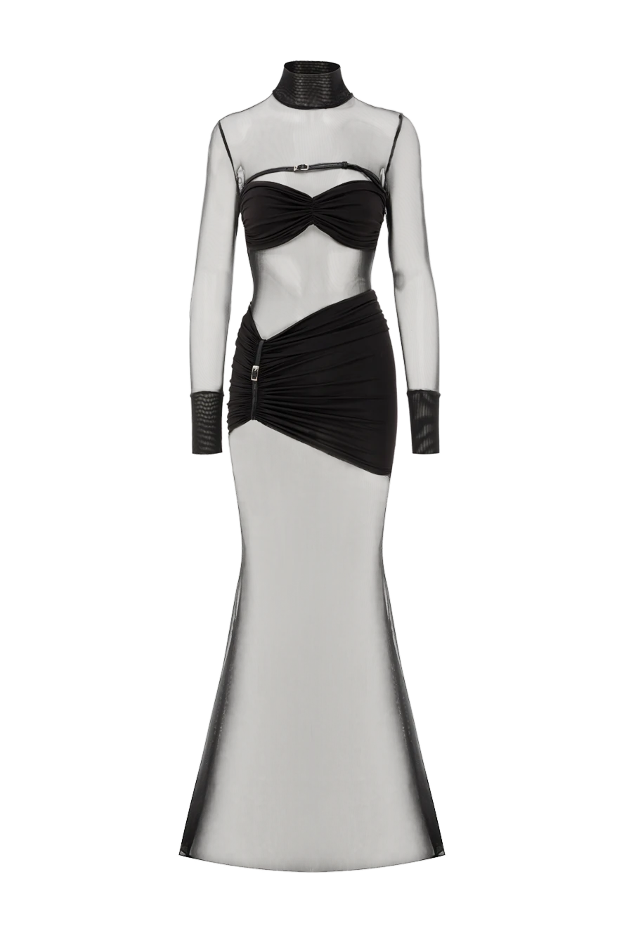 Khela Сукня максі з довгим рукавом та ліфом бюстьє під напівпрозорою сіткою - драпірування. 90% поліестер, 10% еластан. блискавка. Країна виробник: Італія. Догляд: спеціалізоване чищення - фото 1