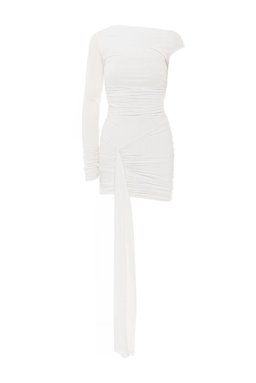 Khela Corrupt Cosmo White Mesh Draped Mini Dress - Decoration: ruffles, mesh hem with a floor-length tail. 90% polyester, 10% elastane. hidden zip at the back.. Country of manufacture: Italy. Care: specialized cleaning - photo 1