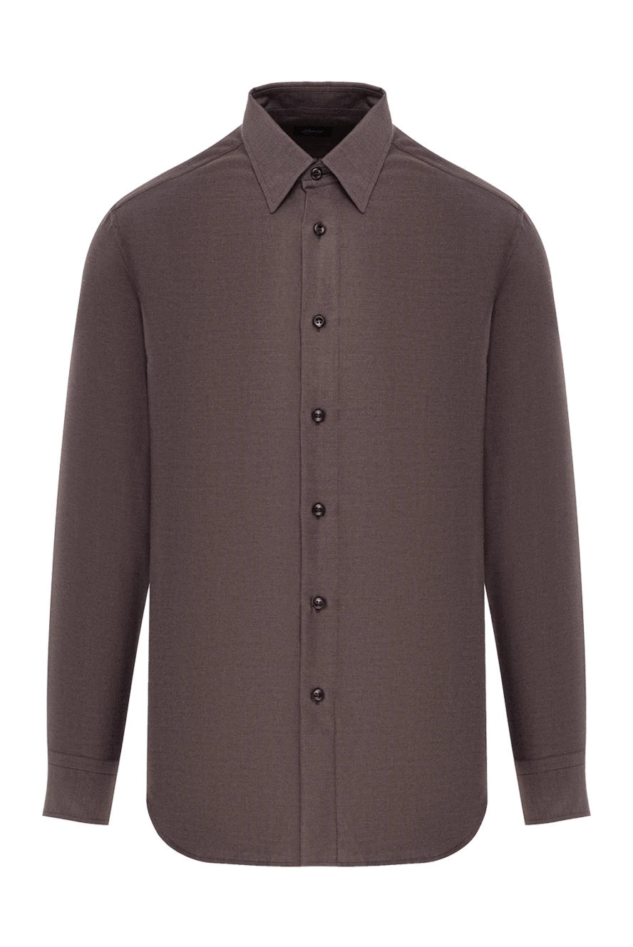 Brioni Мужская рубашка коричневая приталенная с пуговицами - 71% хлопок, 21% шелк, 8% кашемир. пуговицы. Страна производитель: Италия. Уход: специализированная чистка - фото 1
