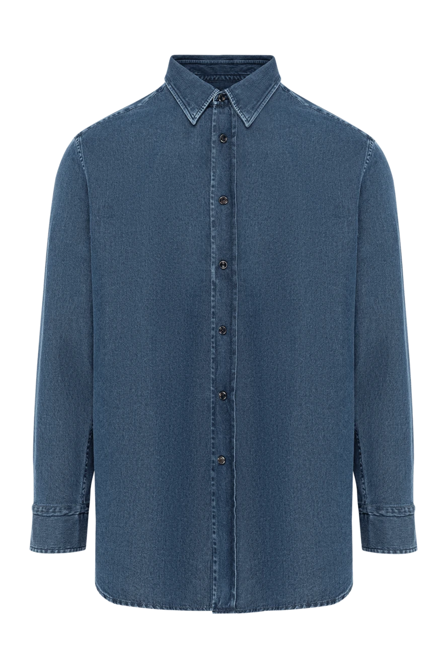 Brioni Men's cotton denim shirt blue with elbow pads - 100% cotton. buttons. Country of manufacture: Italy. Care: specialized cleaning - photo 1