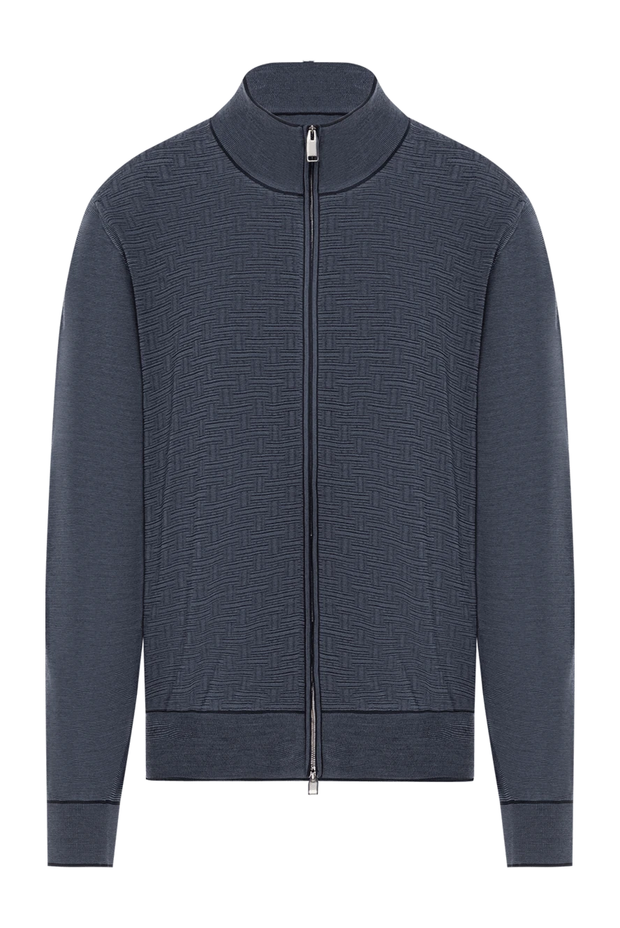 Brioni Мужской кардиган из шерсти с геометрическим рельефом и стойкой - 100% шерсть. молния. Страна производитель: Италия. Уход: специализированная чистка - фото 1