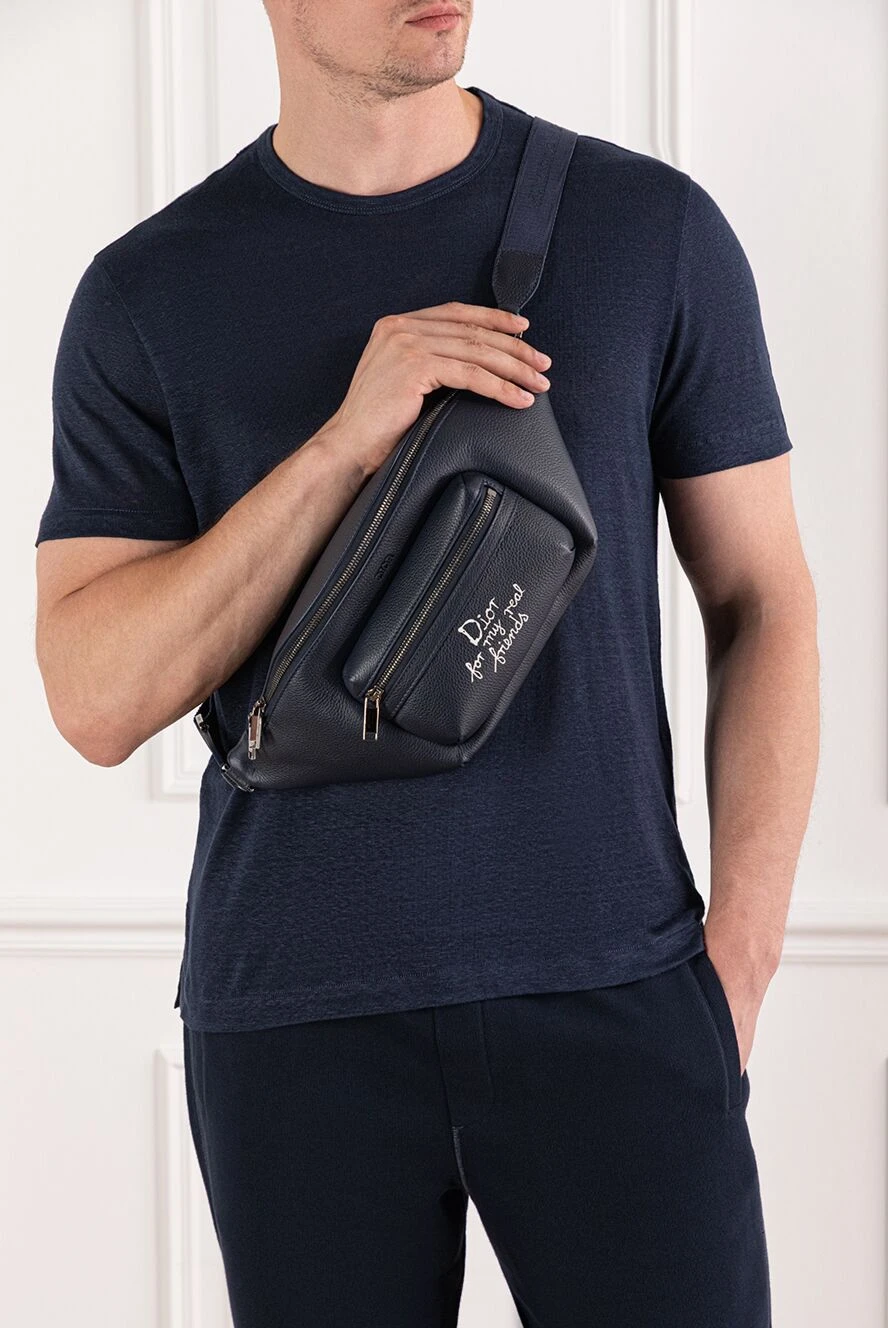 Dior belt bag black men's leather with zipper for my real friends