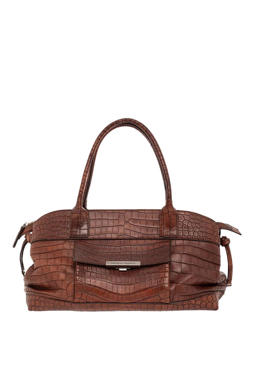 Brunello Cucinelli soft brown crocodile leather tote bag 190336