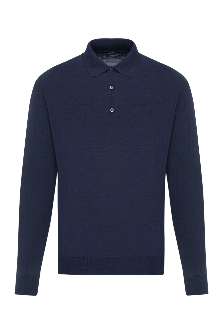Cesare di Napoli Dark blue wool polo shirt with long sleeves - 100% wool. buttons. Country of manufacture: Italy. Care: specialized cleaning - photo 1