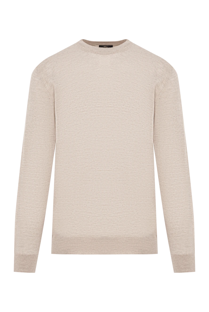 Cesare di Napoli Men's basic woolen warm jumper in beige - 100% wool. Country of manufacture: Italy. Care: specialized cleaning - photo 1