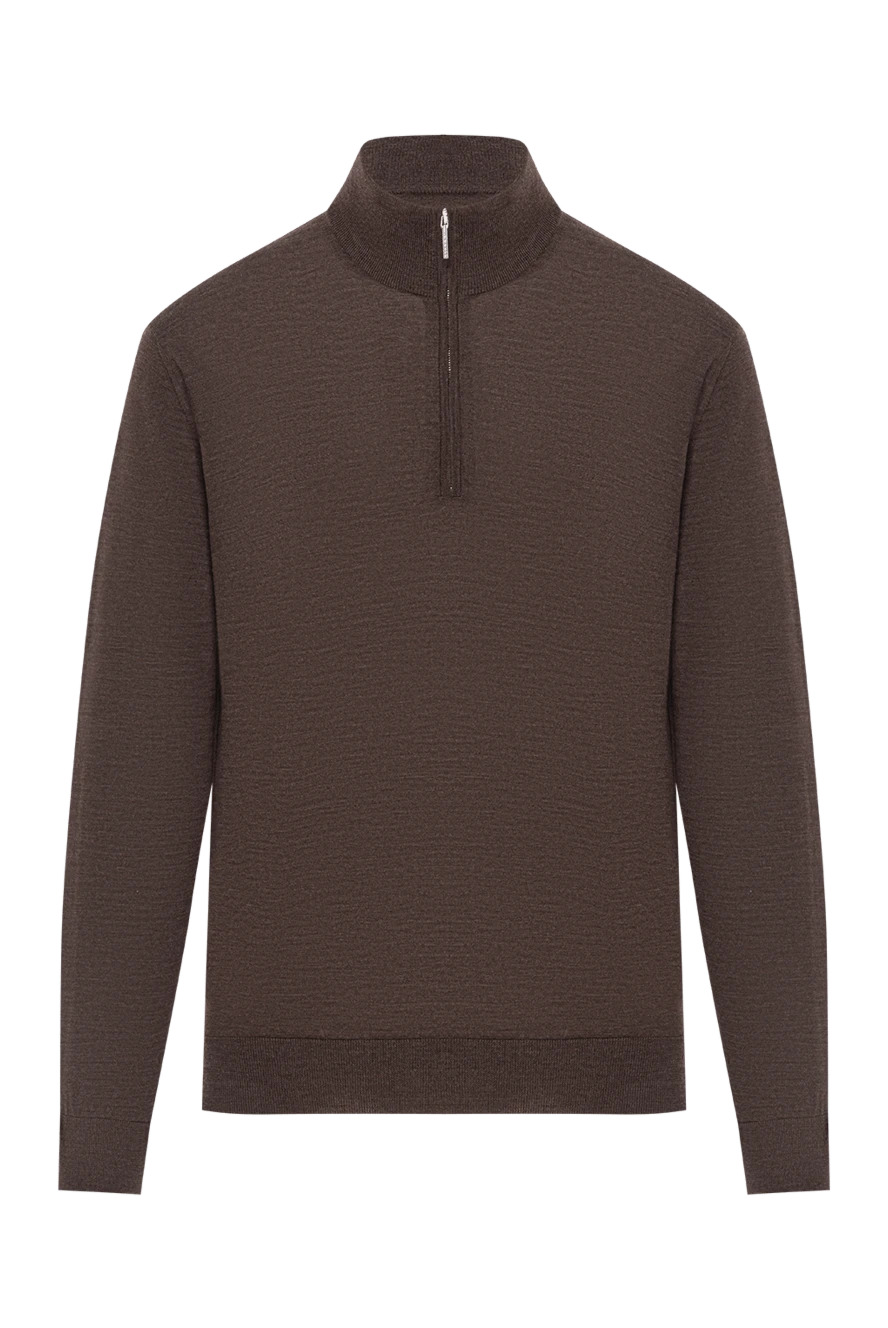 Cesare di Napoli Men's warm brown wool troyer with front zip - 100% wool. Fastener: zipper. Country of manufacture: Italy. Care: specialized cleaning - photo 1