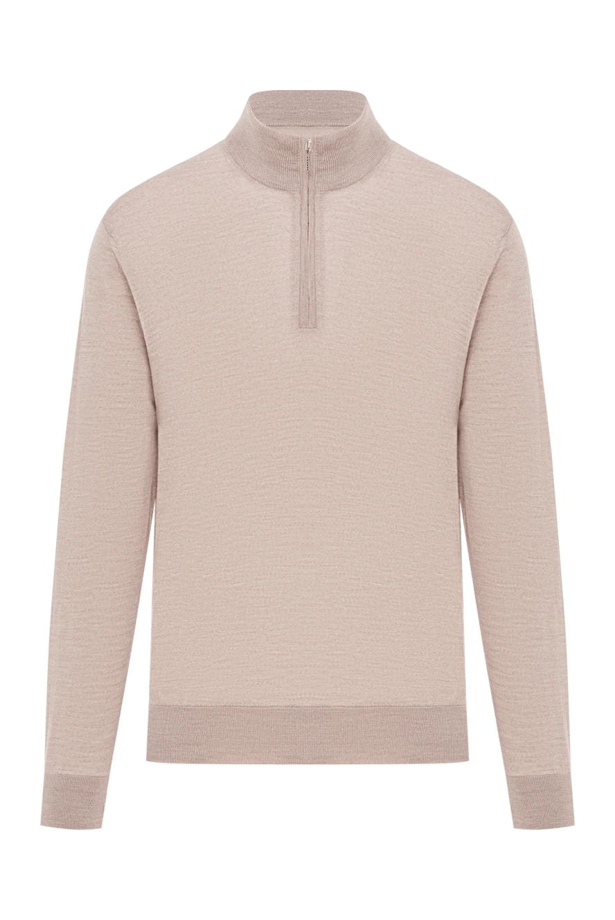 Cesare di Napoli Men's wool troyer natural beige with a collar with a zipper - 100% wool. Fastener: zipper. Country of manufacture: Italy. Care: specialized cleaning - photo 1