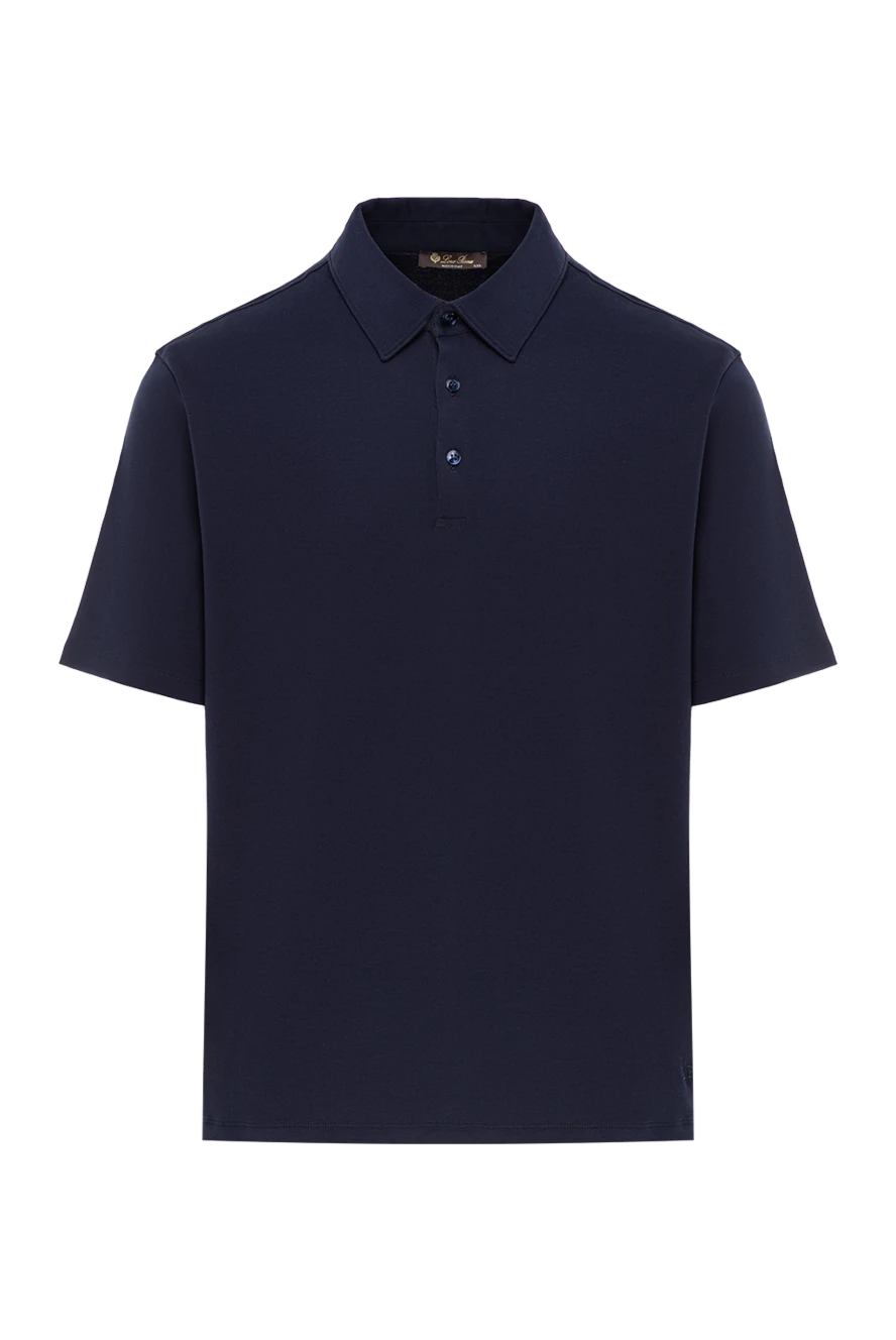 Loro Piana Рубашка-поло Tremezzo мужская синяя из изысканного трикотажа интерлок - вышитый логотип по подолу. 100% хлопок. пуговицы. Страна производитель: Италия. Уход: специализированная чистка - фото 1