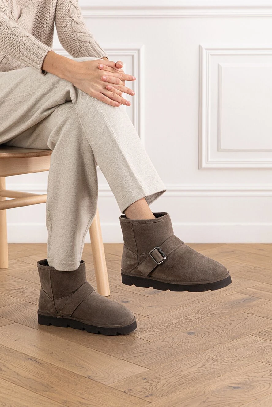 Brunello Cucinelli теплые зимние ботинки из замши с натуральным