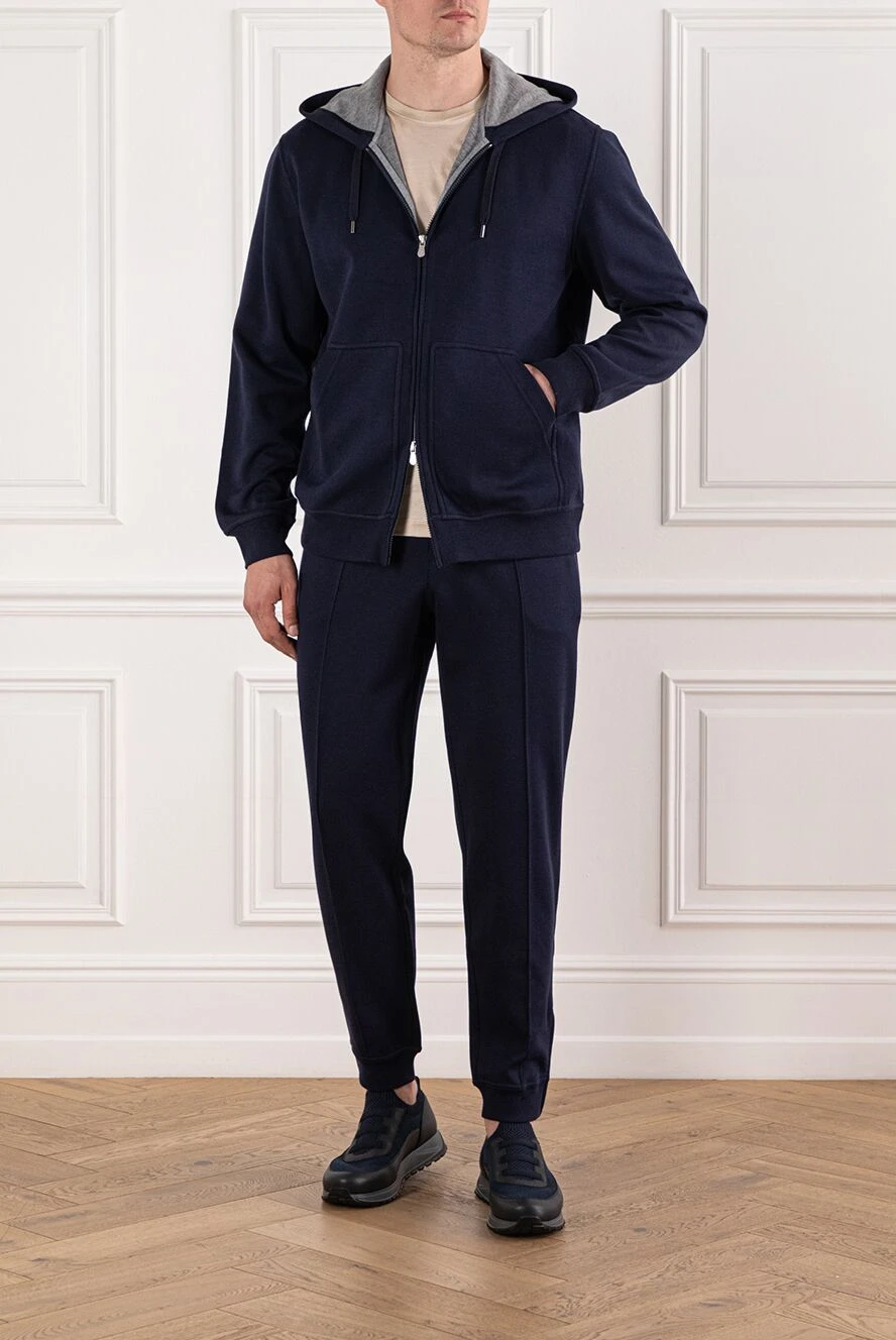 Brunello Cucinelli dark blue tracksuit with a hood and a zipper
