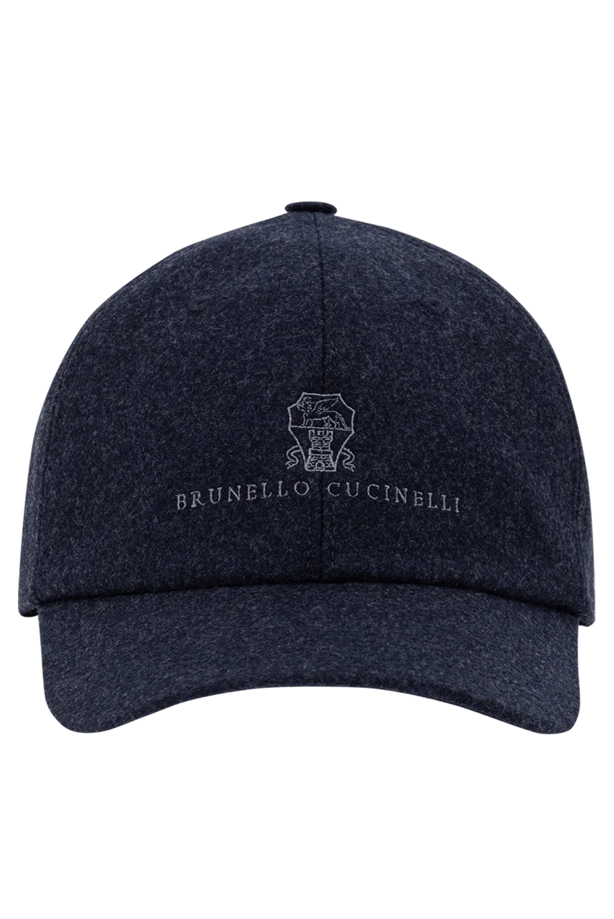 Brunello Cucinelli men's wool cap, dark blue, with brand