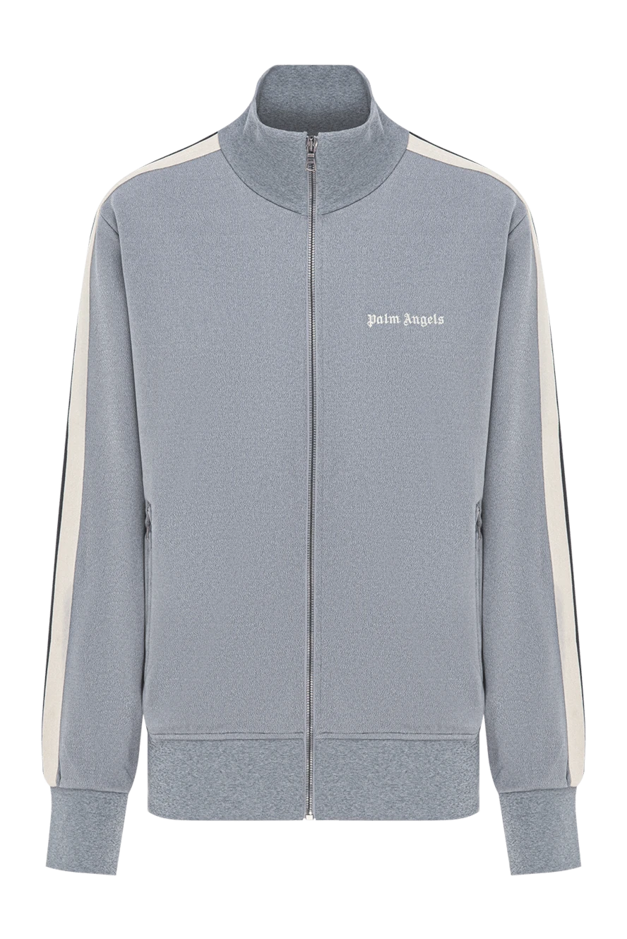 Palm Angels Gray sports jacket with a zipper and white stripes on the sleeves - Decoration: brand logo. Material: 100% polyester. Fastener: zipper. Country of manufacture: Italy. Care: specialized cleaning - photo 1