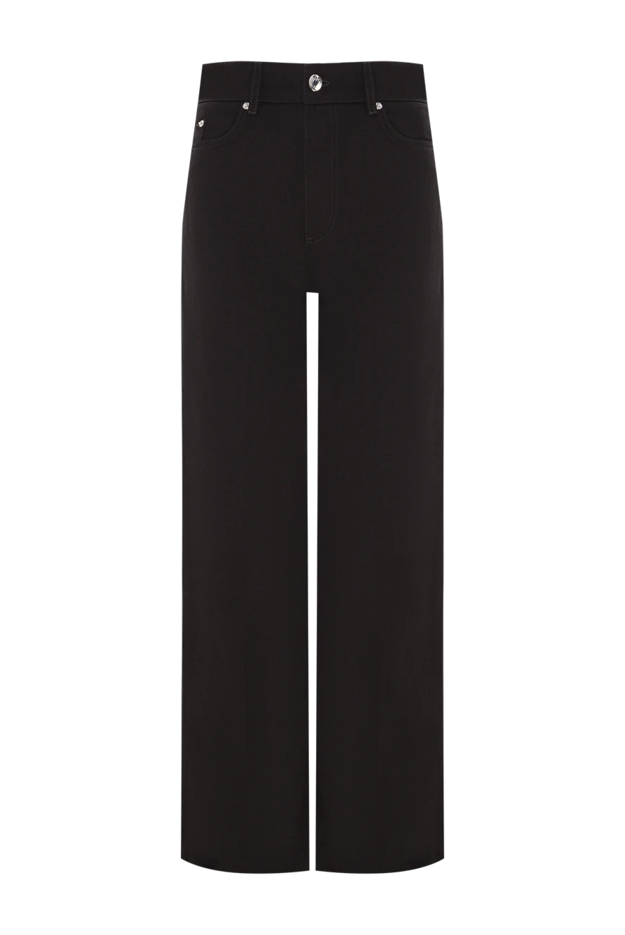Dolce & Gabbana Black flared cotton gabardine trousers with logo patch - Decoration: logo patch. Material: 100% cotton. zipper, button. two side, two back. Country of manufacture: Italy. Care: specialized cleaning - photo 1