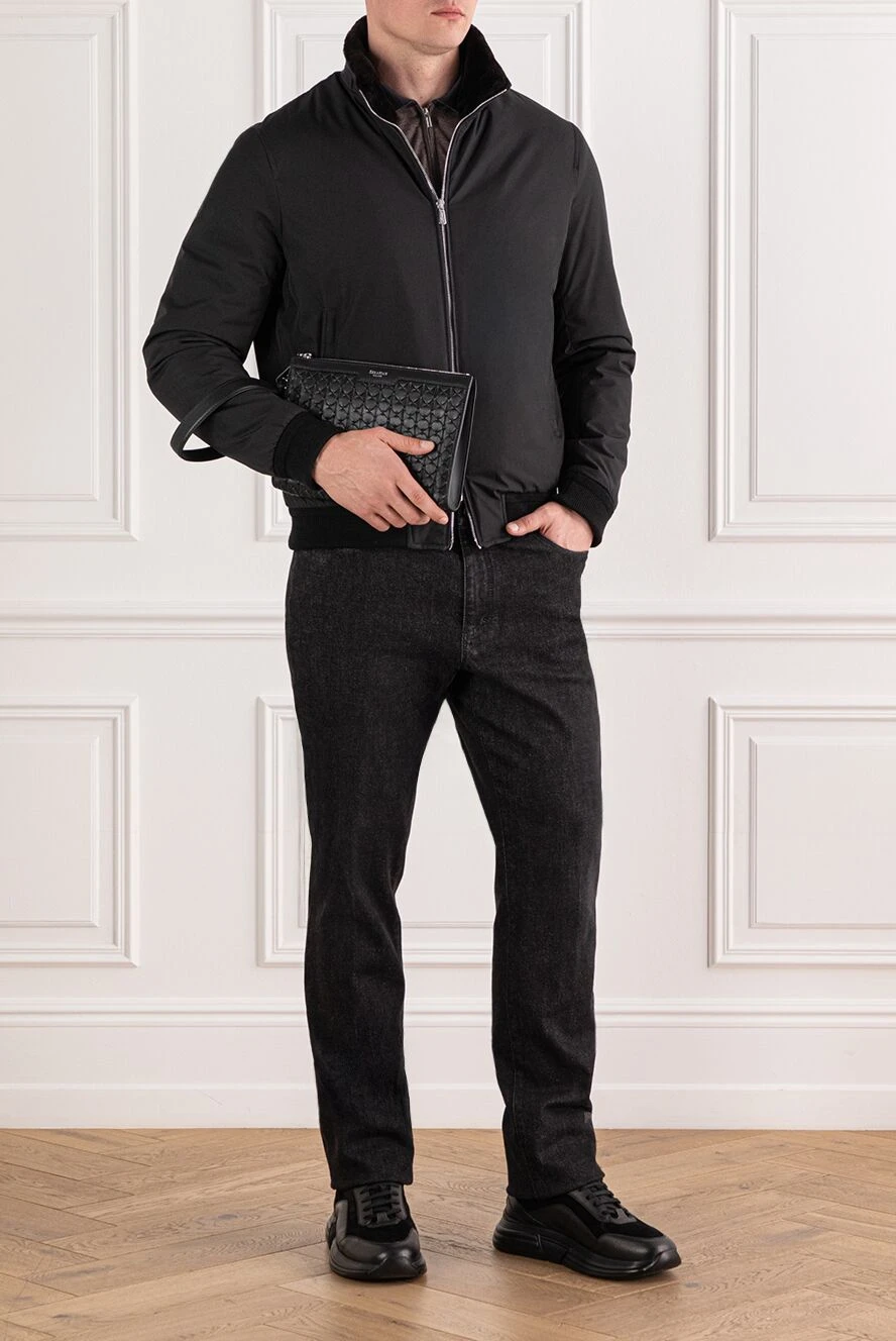 アウター Lenoci men's black jacket with soft fur trim 191142 — Men jackets