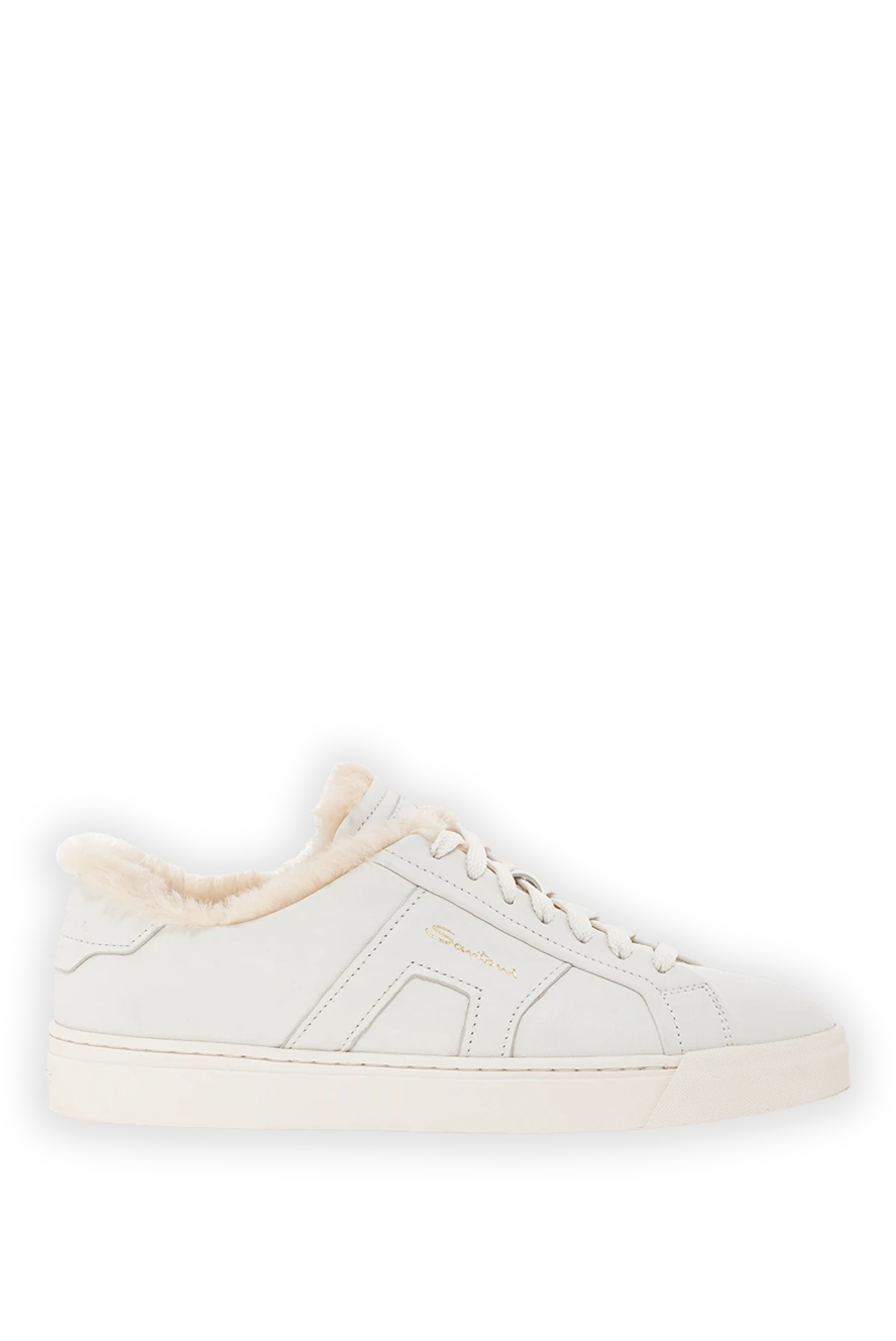 Santoni Women's white Double Buckle sneakers in tumbled leather with fur - Decoration: brand logo. Material: 100% genuine leather, 100% genuine fur. Closure: lace-up. Country of manufacture: Italy. Care: specialized cleaning - photo 1
