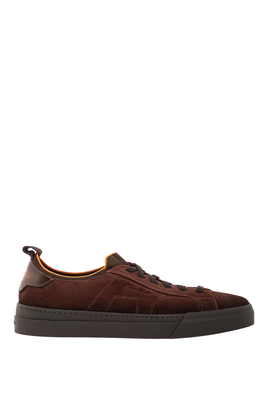 Santoni Коричневі замшеві кросівки з контрастним оздобленням - контрастне окантування. 100% натуральна замша. шнурівка. Країна виробник: Італія. Догляд: спеціалізоване чищення - фото 1