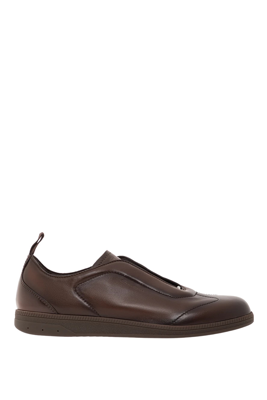 Santoni Повсякденні чоловічі коричневі шкіряні кросівки - 100% натуральна шкіра. шнурівка. Країна виробник: Італія. Догляд: спеціалізоване чищення - фото 1