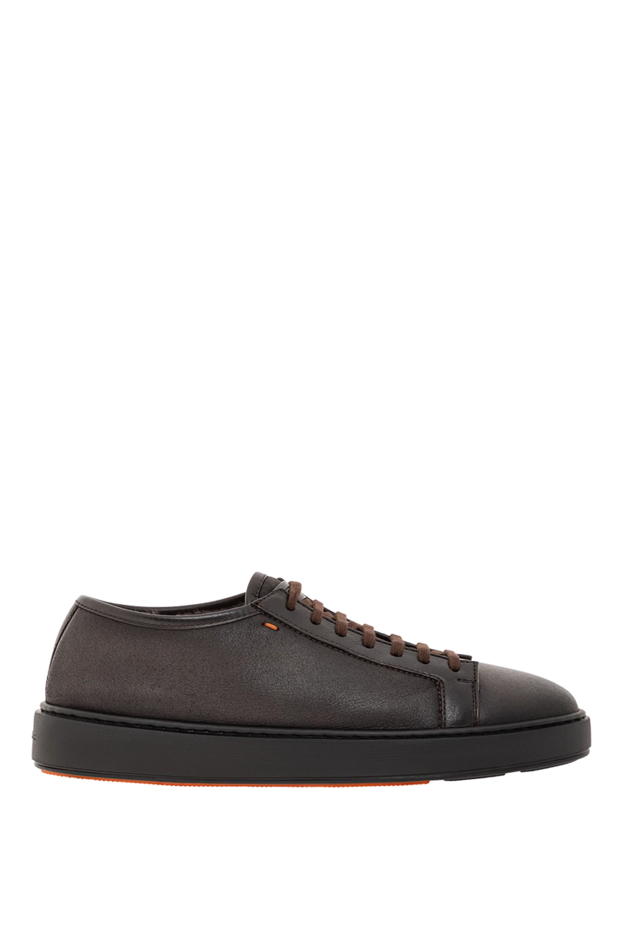 Santoni Мужские кожаные кроссовки с мехом внутри и минималистичным дизайном коричневые - 100% натуральная кожа, 100% натуральный мех. шнуровка. резиновая подошва. Страна производитель: Италия. Уход: специализированная чистка - фото 1