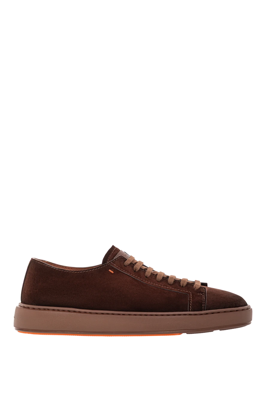 Santoni Мужские коричневые кроссовки из замши на шнуровке - 100% натуральная замша. шнуровка. резиновая подошва. Страна производитель: Италия. Уход: специализированная чистка - фото 1